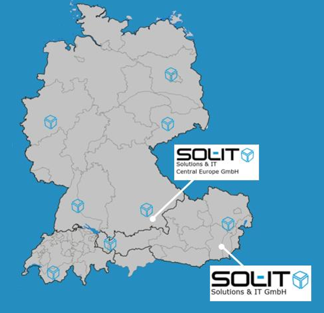 Karte mit SOL-IT Standorte in Österreich & Deutschland